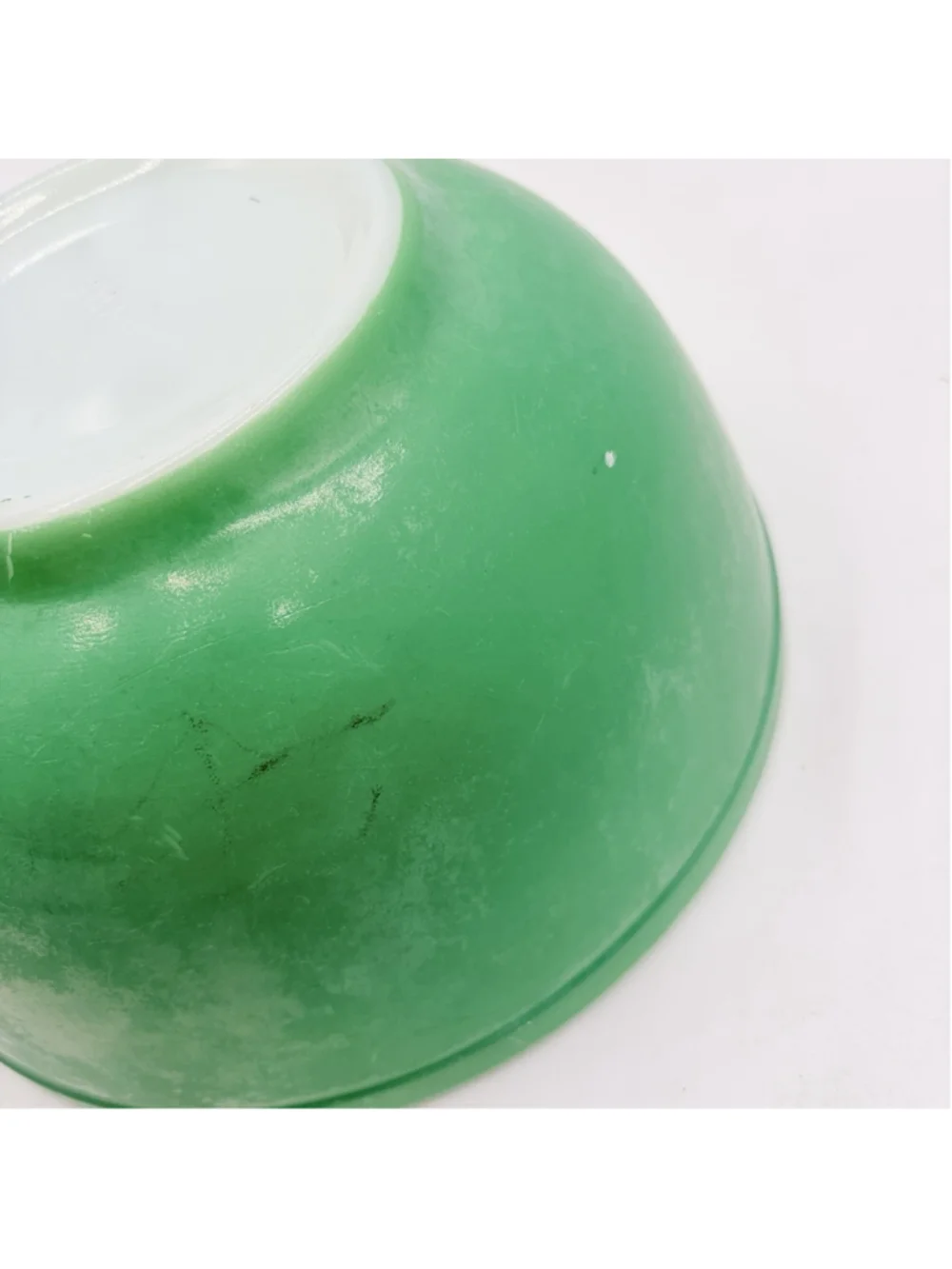 PYREX Green White Milk Glass Mixing Bowl 9” Vintage Kitchen Nesting Bowl 1940s